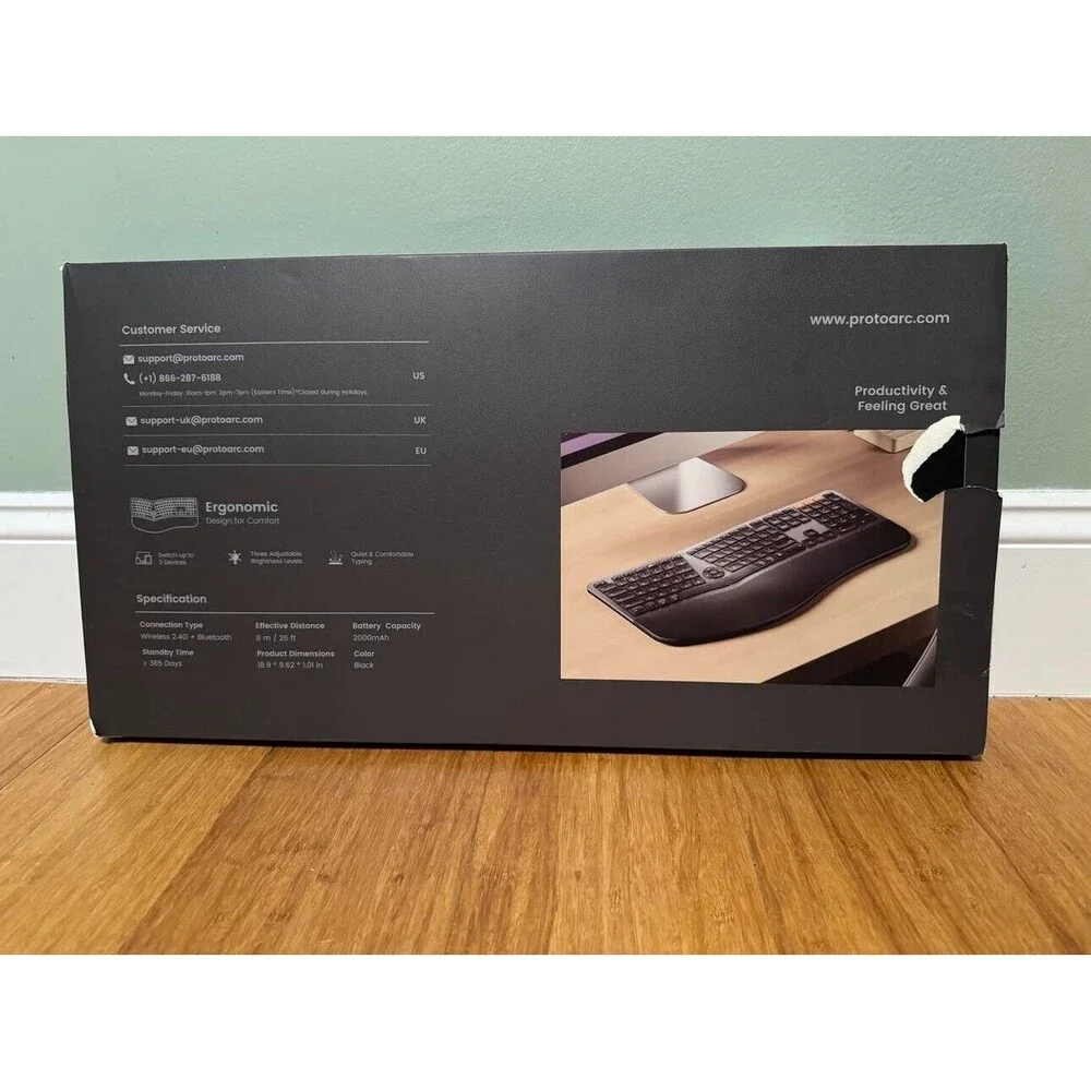 ProtoArc Backlit Wireless Ergonomic Keyboard, EK01 Plus Full Size w/ Bluetooth